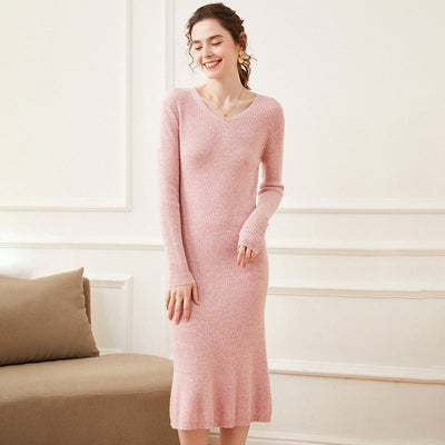 Orlitha | Women’s Knit Midi Dress | V-Neck Fit & Flared Hem Silhouette