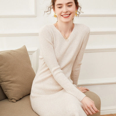 Orlitha | Women’s Knit Midi Dress | V-Neck Fit & Flared Hem Silhouette